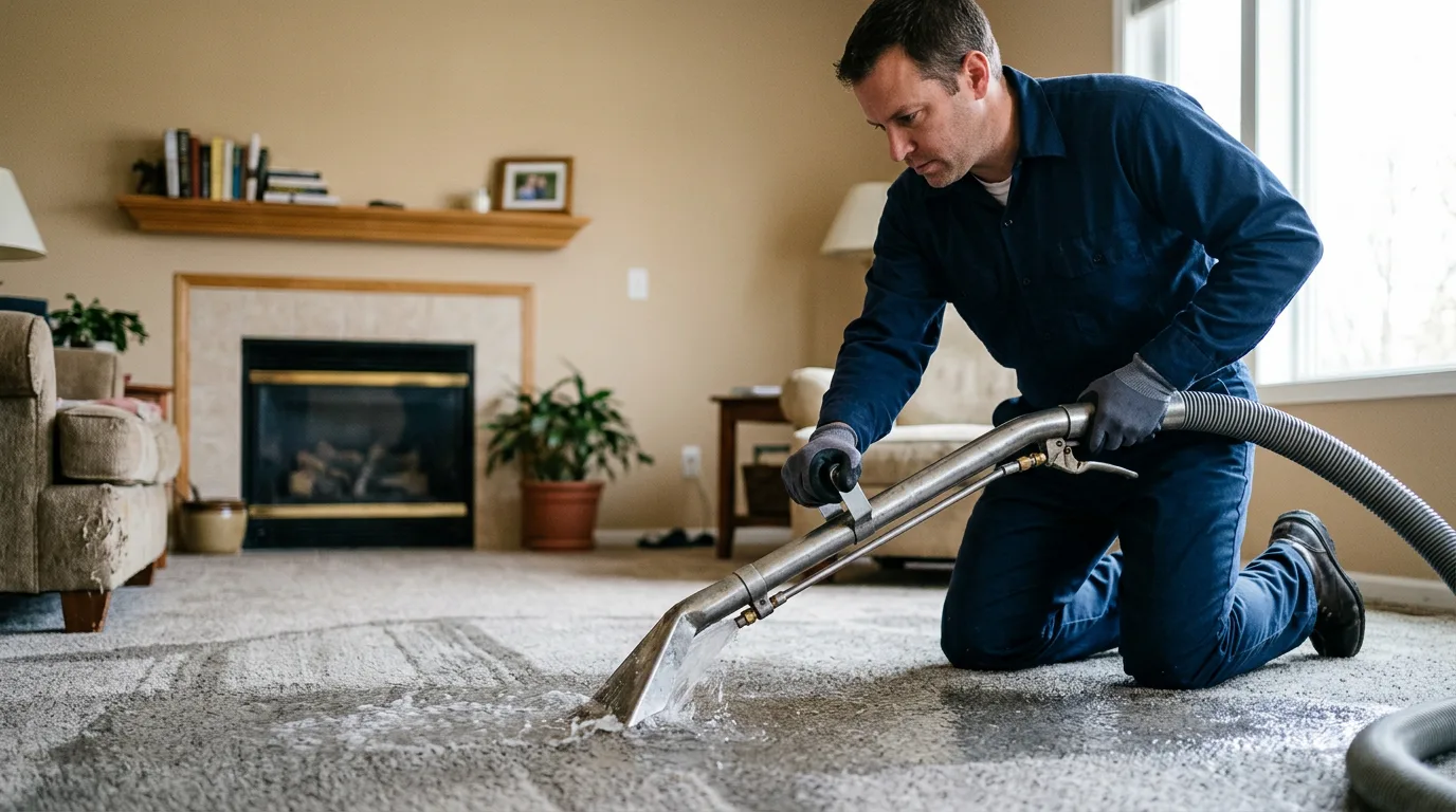Water damage restoration technician working near Buckley, IL